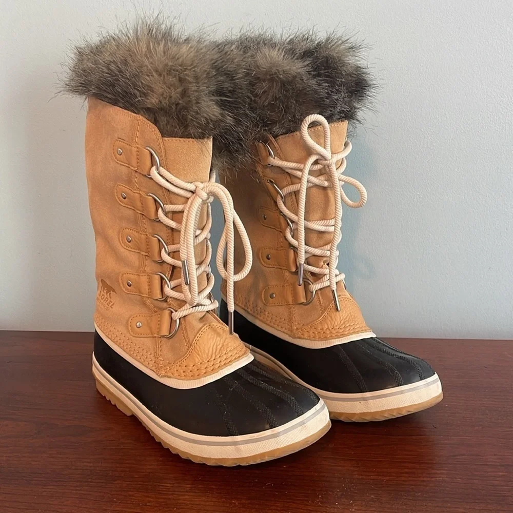 SOLD Sorel Joan of Arctic Tall Faux Fur Boots Lace Up Winter Duck Boot Size 10 - Picture 2 of 9